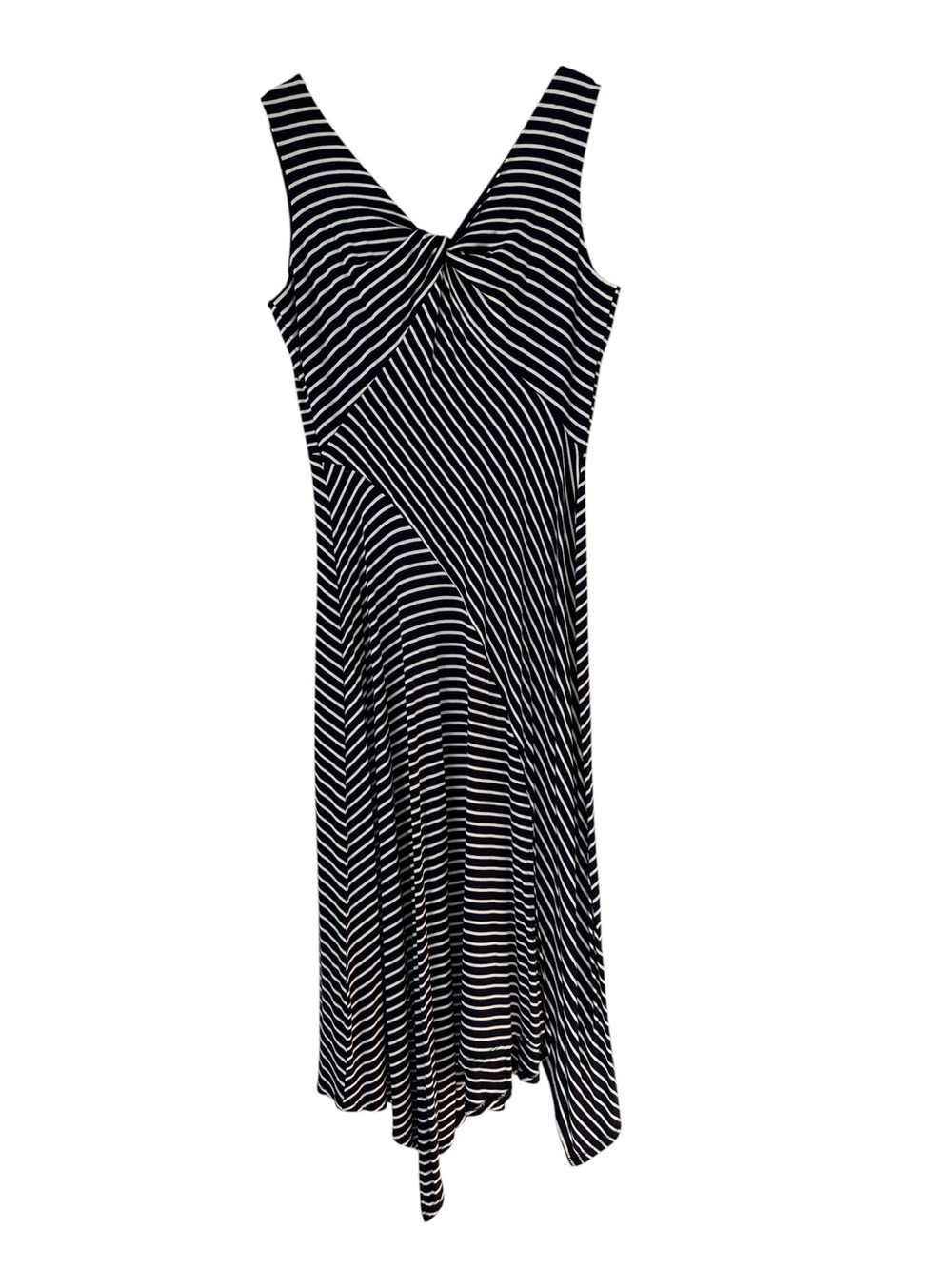 Spense Navy & White Striped Twist-Detail Maxi Dress, Medium